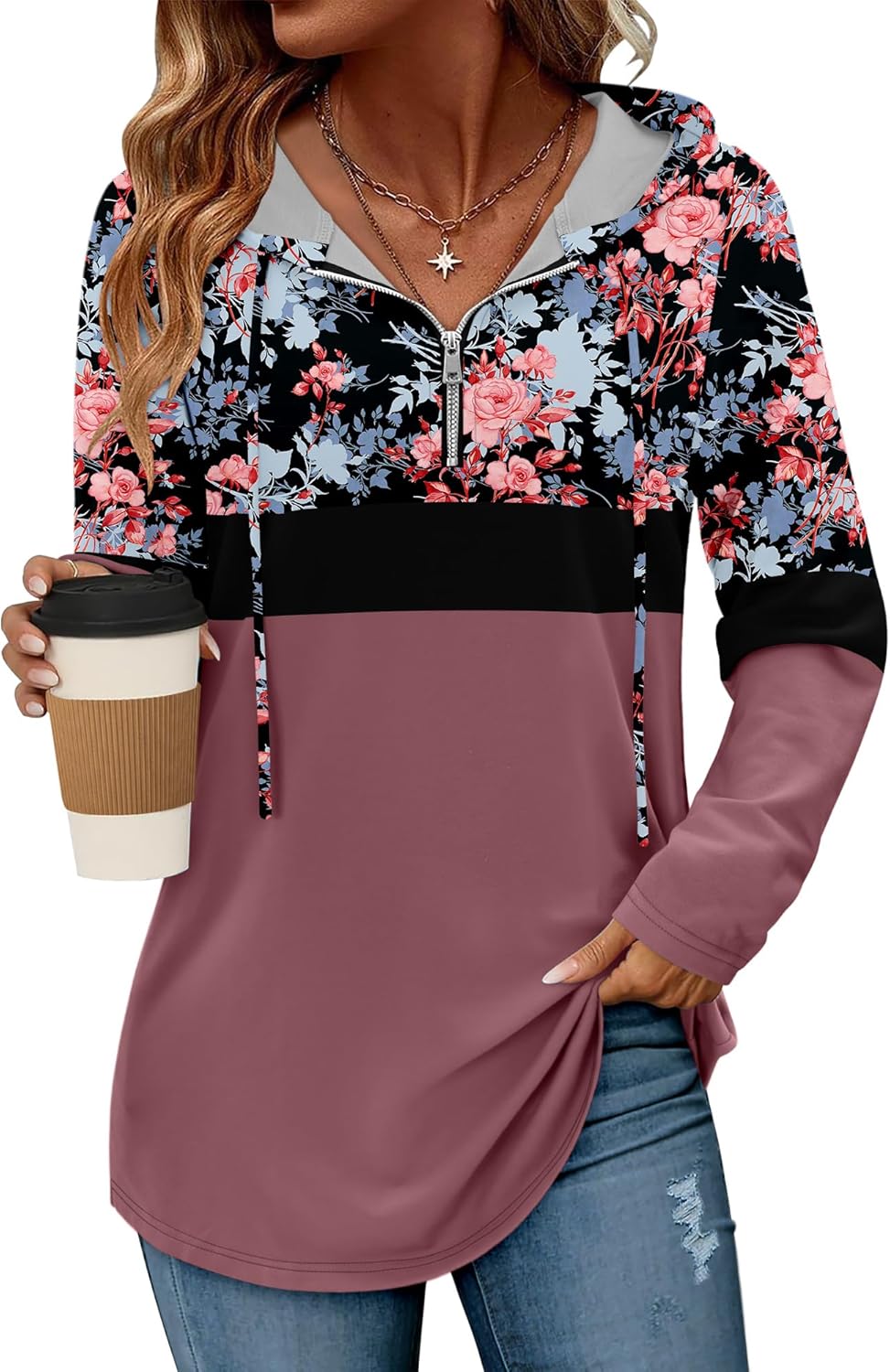 BETTE BOUTIK Womens Quarter Zip Tunic Hoodies for Comfort