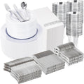 Silver Plastic Dinnerware Set for 100 Guests - 700 Pieces Party