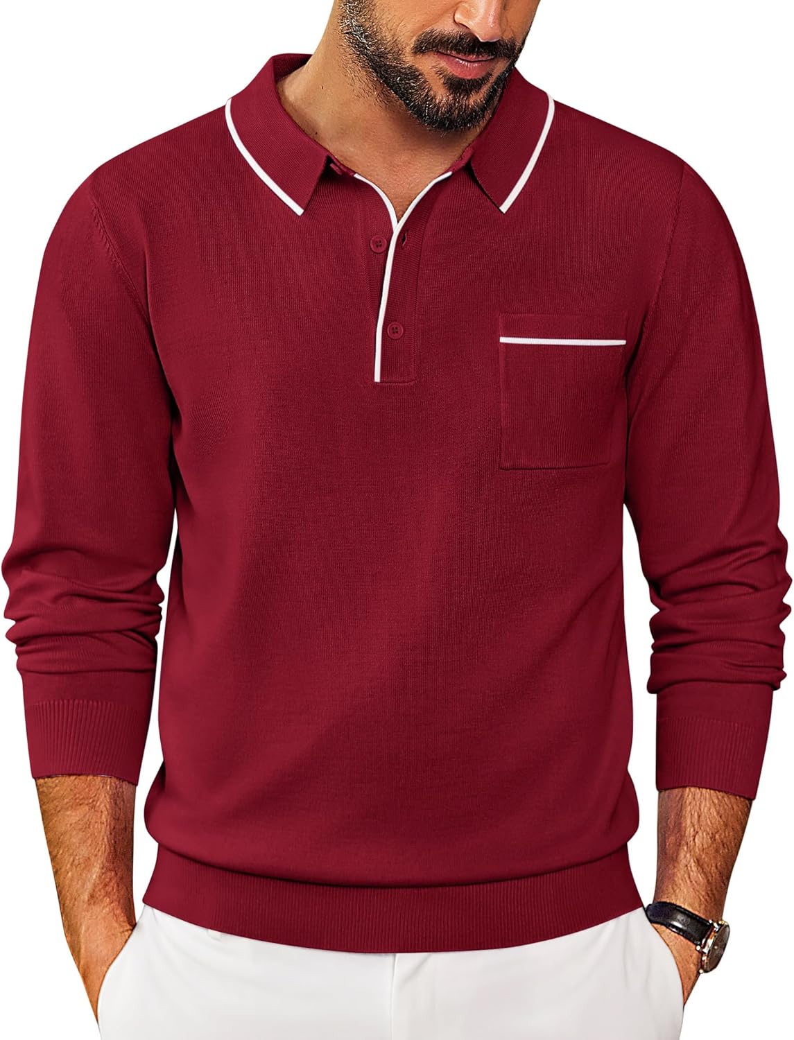 Stylish COOFANDY Mens Knit Polo Long Sleeve Sweater for All Occasions