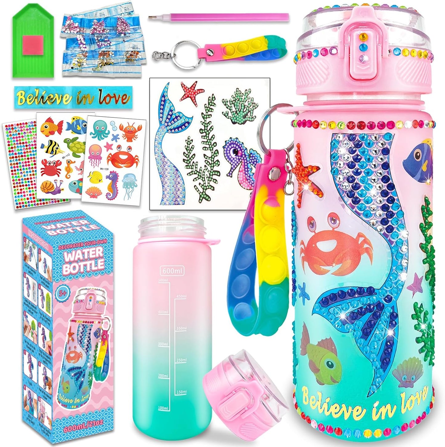 Mermaid Water Bottle Painting Kit for Girls 4-10 | Fun DIY Craft Gift