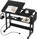 Height Adjustable Table with Charging Station - Portable Rolling Desk