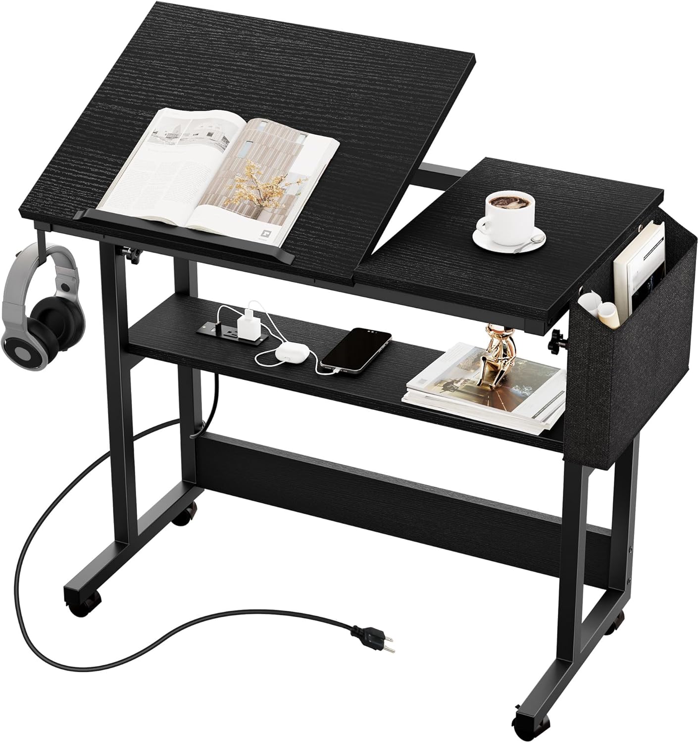 YITAHOME Height Adjustable Table with Charging Station and Wheels