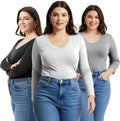 Emmalise Women's Vneck Long Sleeve Tee - Fitted Stretch Essential