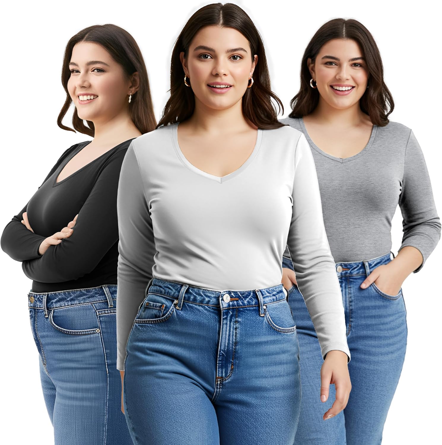 Emmalise Women's Vneck Long Sleeve Tee for Comfort and Style