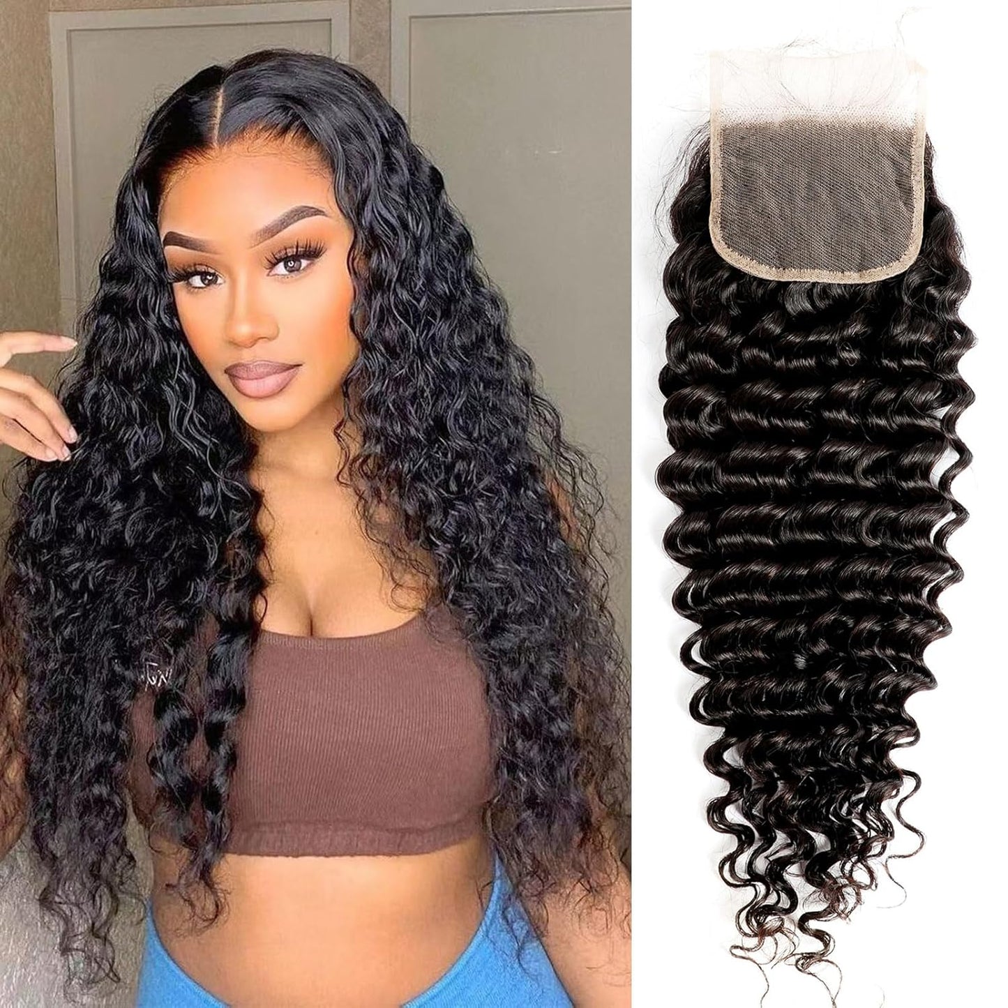 Deep Wave Lace Closure Human Hair for Natural Black Styles