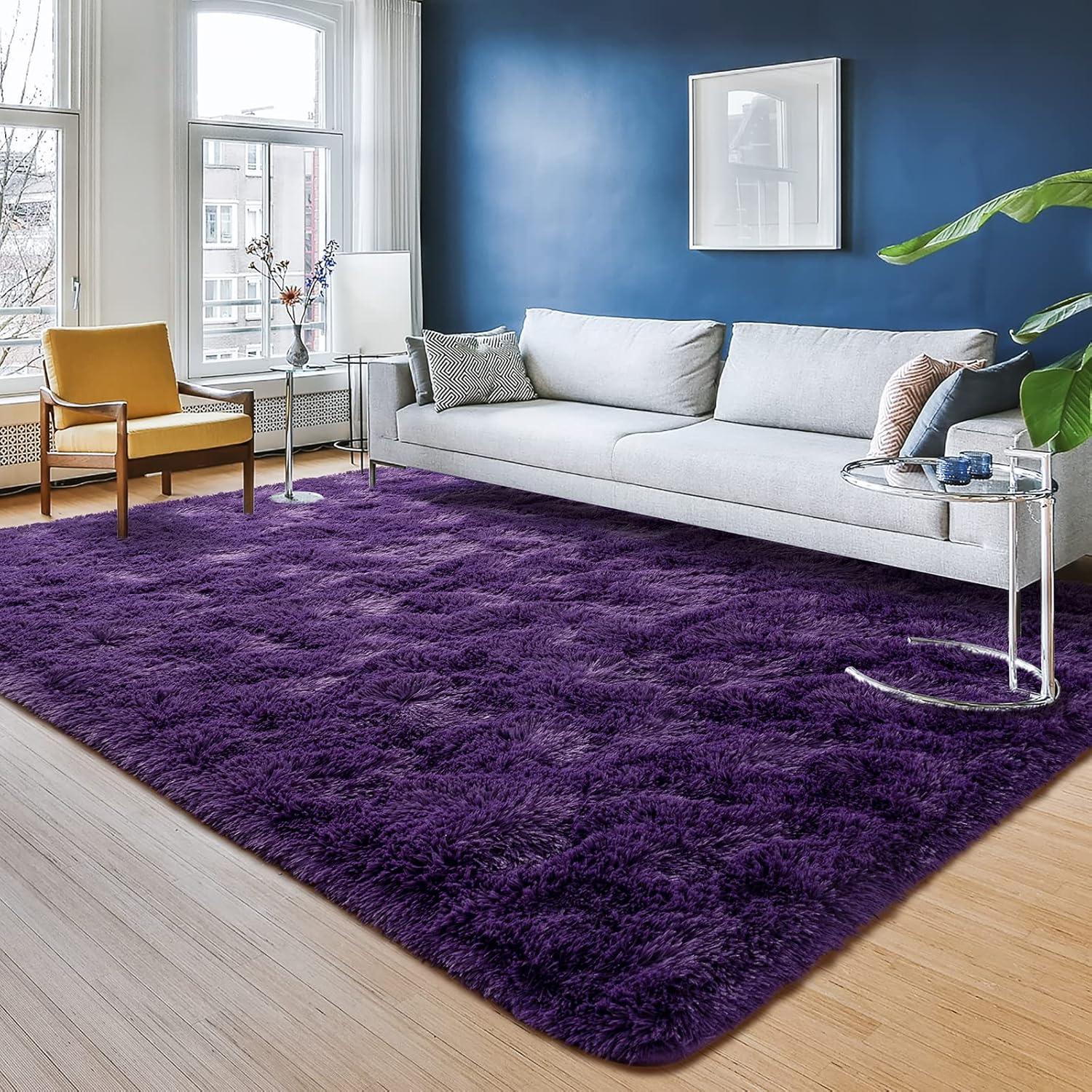 Przemy Dark Purple Area Rug for Living Room and Bedroom Decor