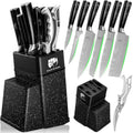 FULLHI 8pcs Block Knife Set - Complete Kitchen Set with Sharpener