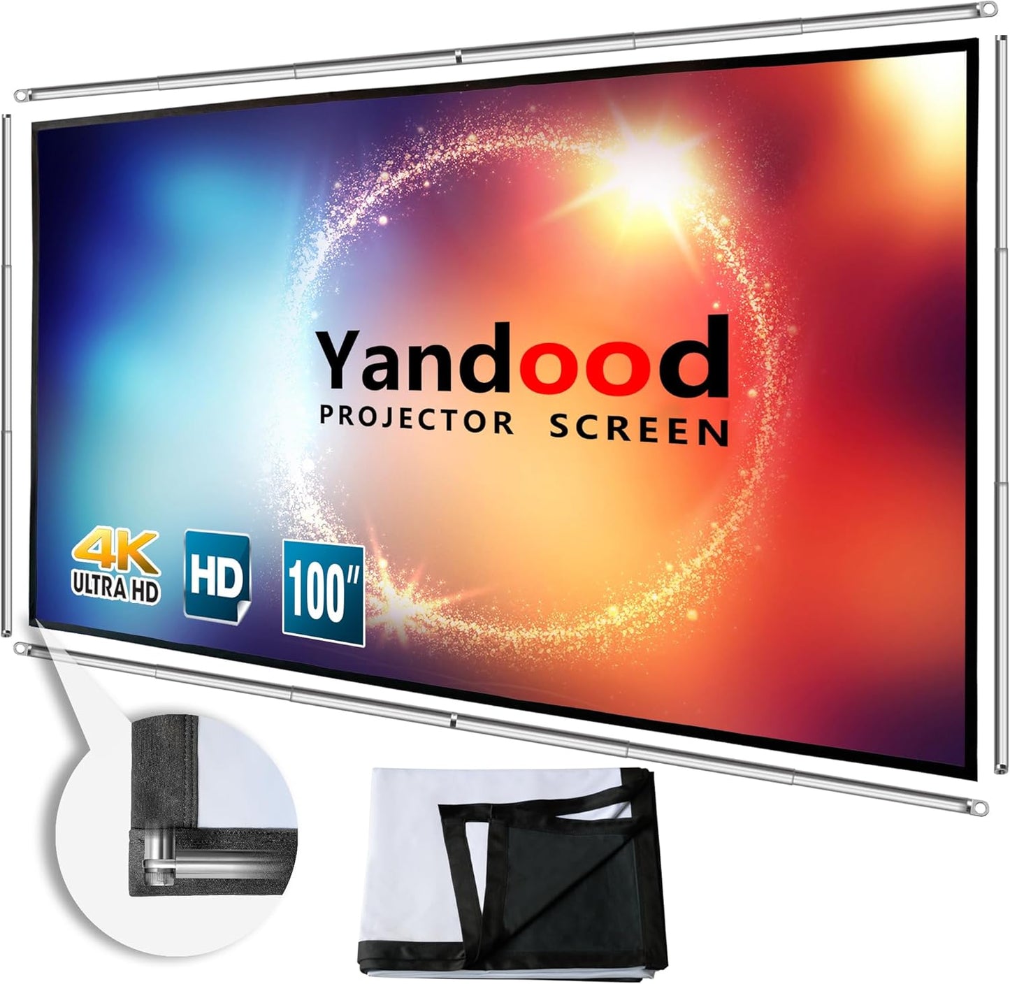 Portable Projector Screen 100 inch with Stainless Frame for Easy Use