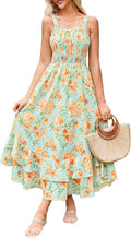 Women's 2025 Floral Boho Square Neck Maxi Dress - Strapped Swing