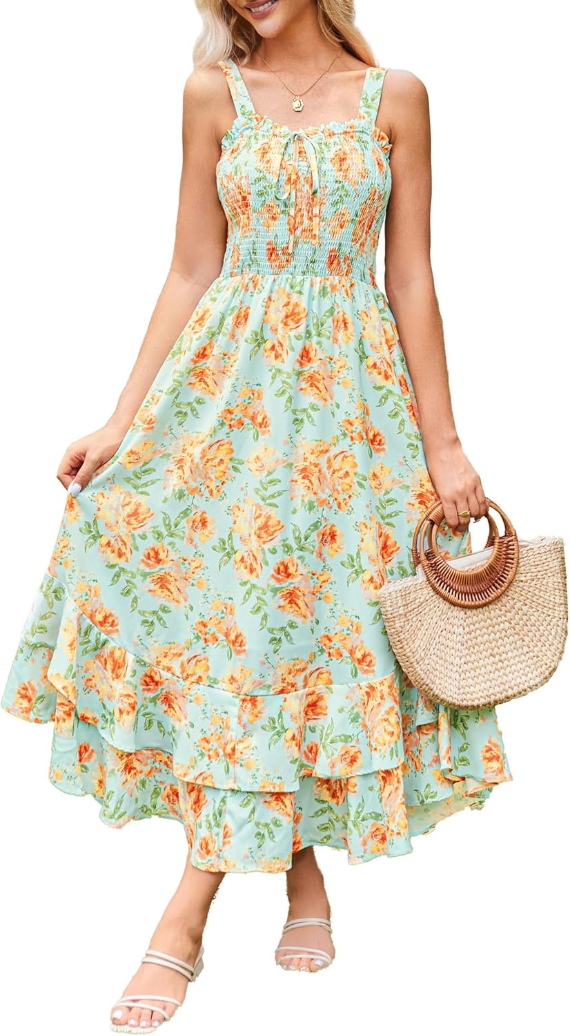 Floral Boho Maxi Dress for Women - Summer A-Line Sundress