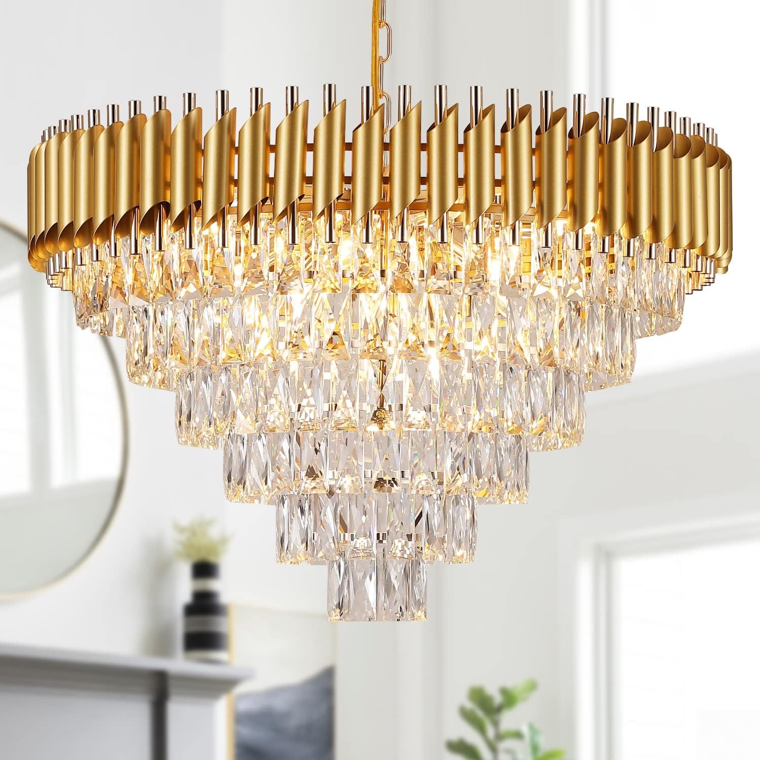 Luxurious 30 in Gold Crystal Chandelier for Modern Homes
