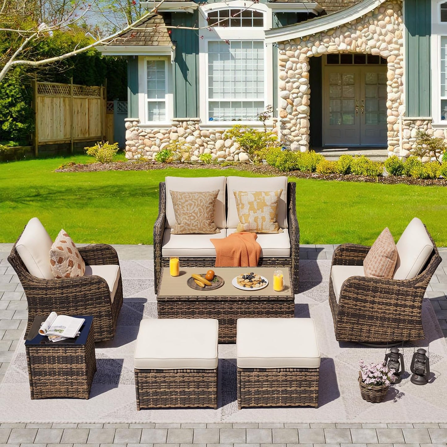 Outdoor Patio Furniture Set with Swivel Chairs for Relaxation