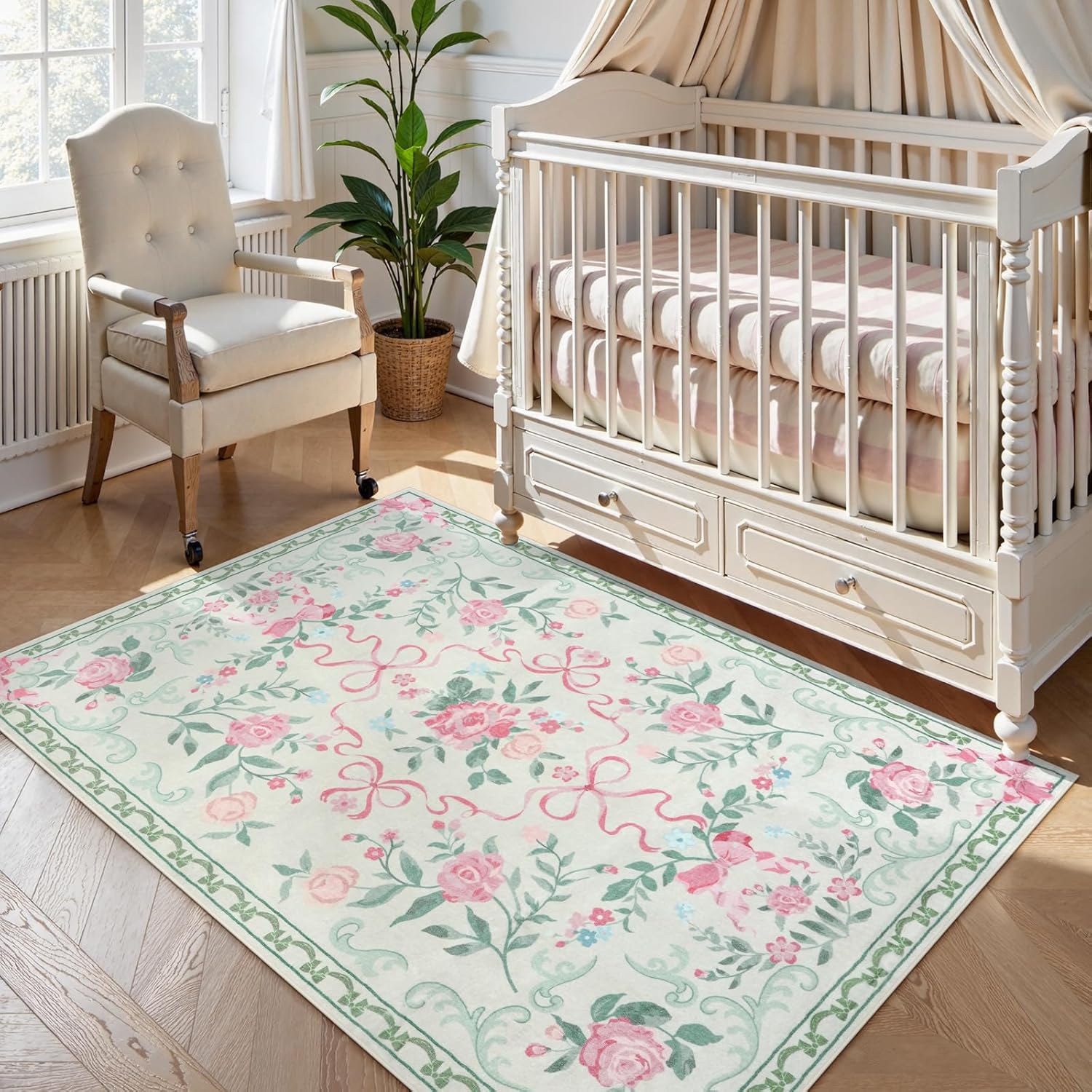 Collive 3x5 Nursery Rug - Soft Floral Area Rug for Kids Room