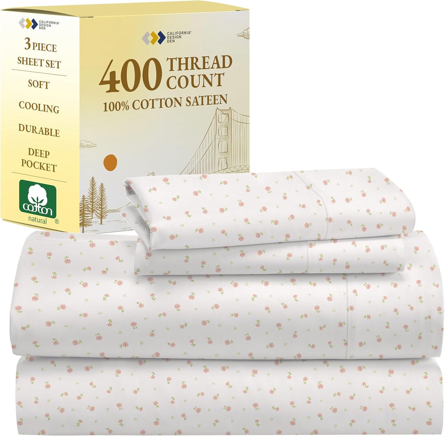 California Design Den Twin XL Sheet Set - Soft Floral Cotton