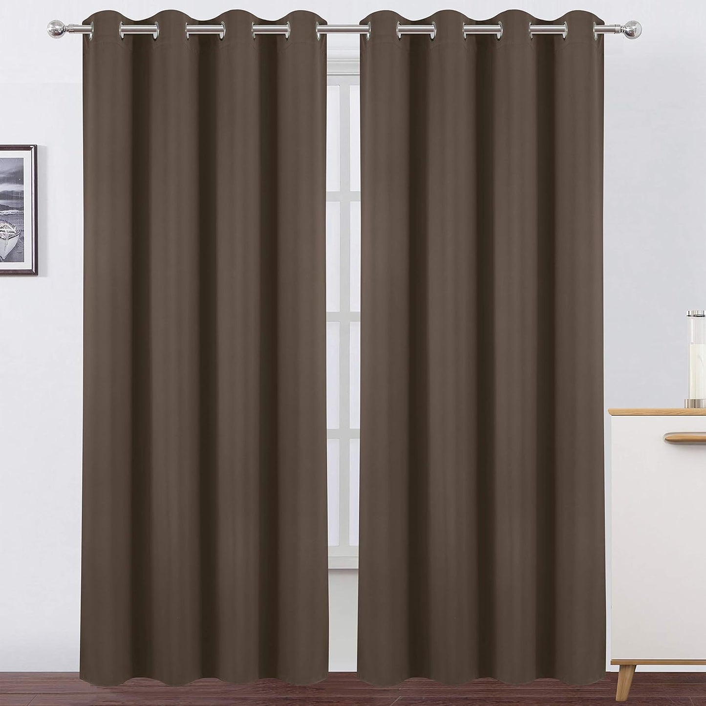 LEMO Chocolate Brown Thermal Blackout Curtains for Bedroom