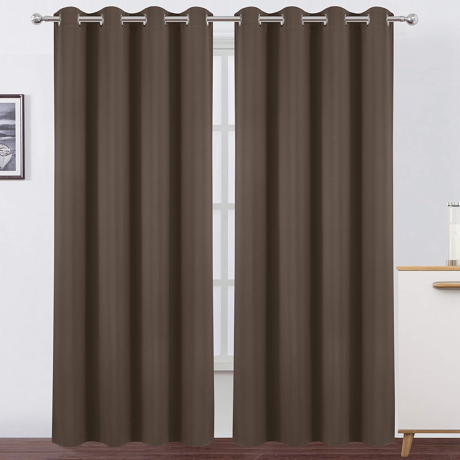 LEMO Chocolate Brown Thermal Blackout Curtains for Bedroom