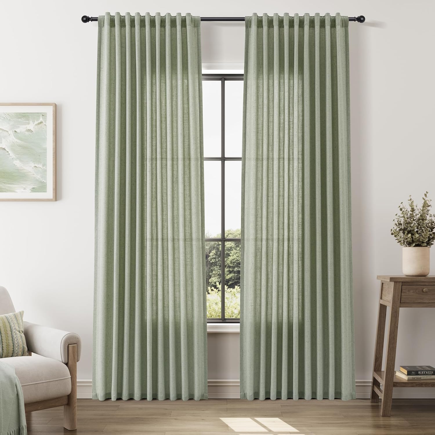 Light Green Linen Curtains 84 Inches Long for Modern Rustic Decor