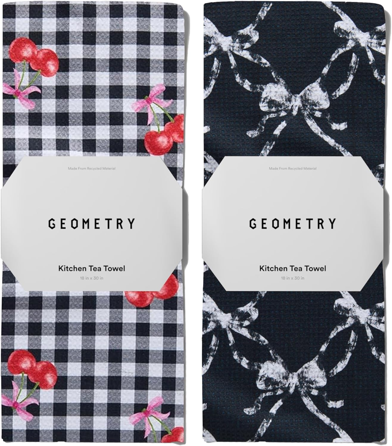 Quick Dry Microfiber Kitchen Towels - GEOMETRY Cherry Bow Design