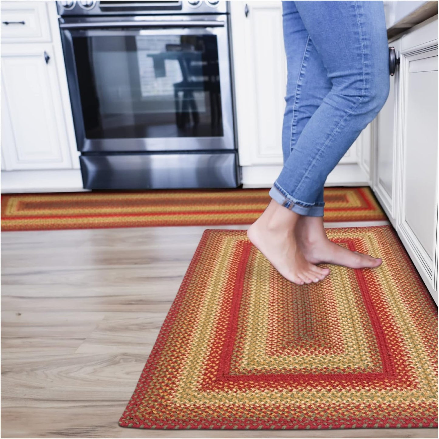 Cider Barn Cranberry Red Braided Runner Rug for Country Decor