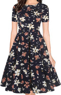 Vintage Style Women's Half Sleeve Swing Dress with Convenient Pockets