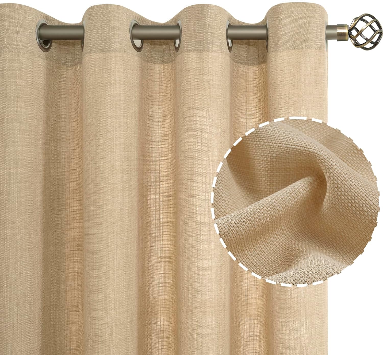 Natural Linen Curtains 72 inches Long for Bedroom Privacy