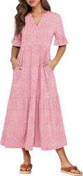 ANRABESS Ruffle Sleeve V Neck Midi Dress - Flowy Tiered Comfort