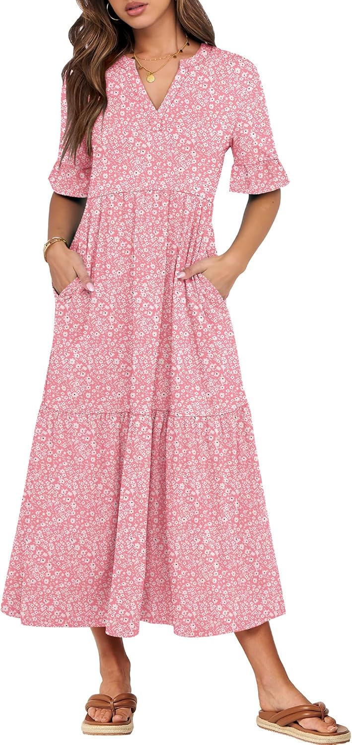 ANRABESS Women's Casual Summer Ruffle Short Sleeve Maxi Dress
