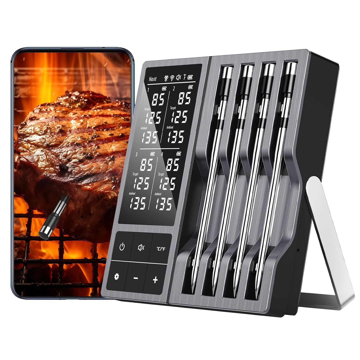 Wireless Meat Thermometer with Bluetooth and Large Backlit Screen