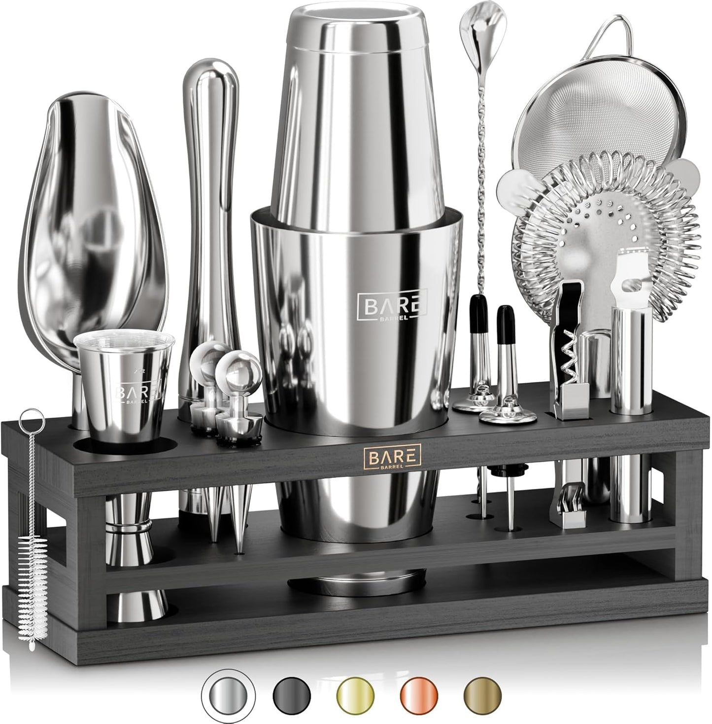 BARE BARREL 16-Piece Cocktail Shaker Set | Home Bartending Kit with 35 Recipes | Gift Set