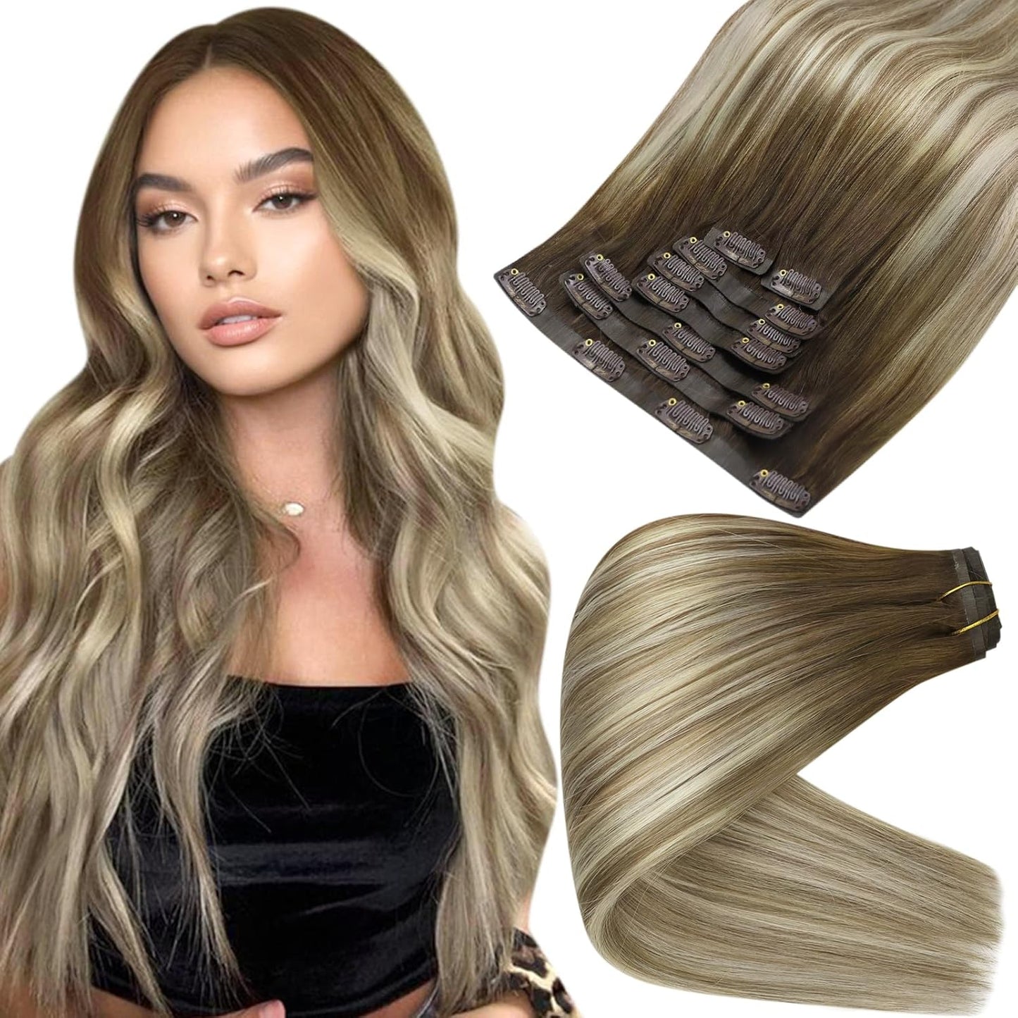 Full Shine Balayage Human Hair Clip in Extensions for Volume