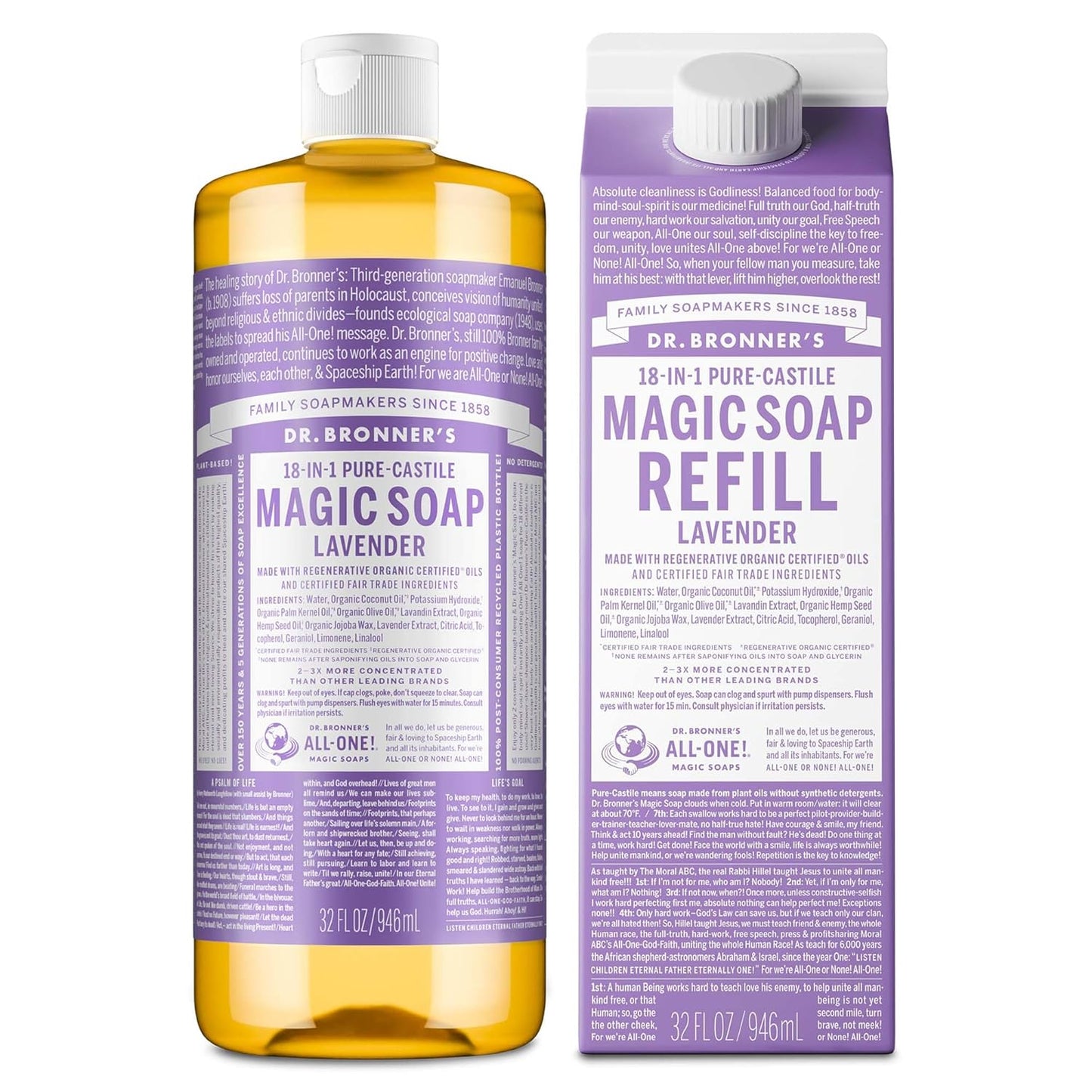 Dr. Bronner's Pure-Castile Liquid Soap - Lavender 32oz Refill