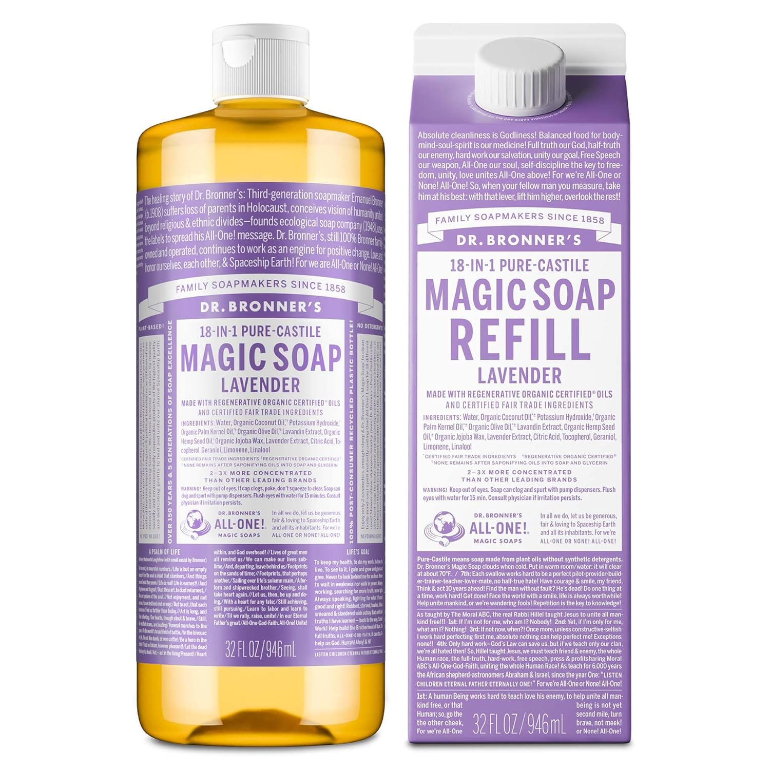 Dr. Bronner's Pure-Castile Liquid Soap - Lavender 32oz Refill