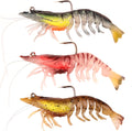 3pcs Shrimp Fishing Lures Pre-Rigged Soft TPE Swimbaits - Lifelike