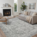 5x7 Area Rug Grey Washable Low Pile Rug - Neutral Abstract Boho