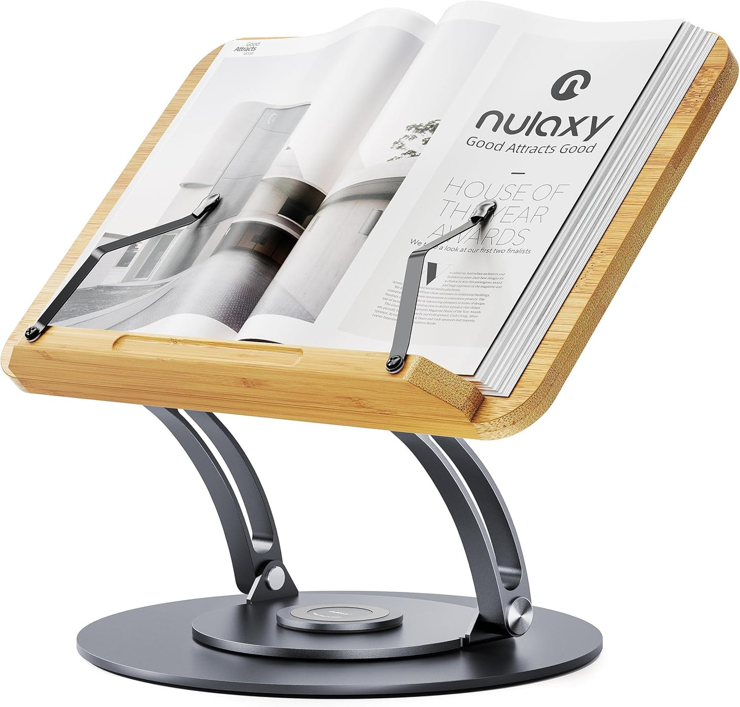 Nulaxy Bamboo 360 Rotating Book Stand for Comfortable Reading