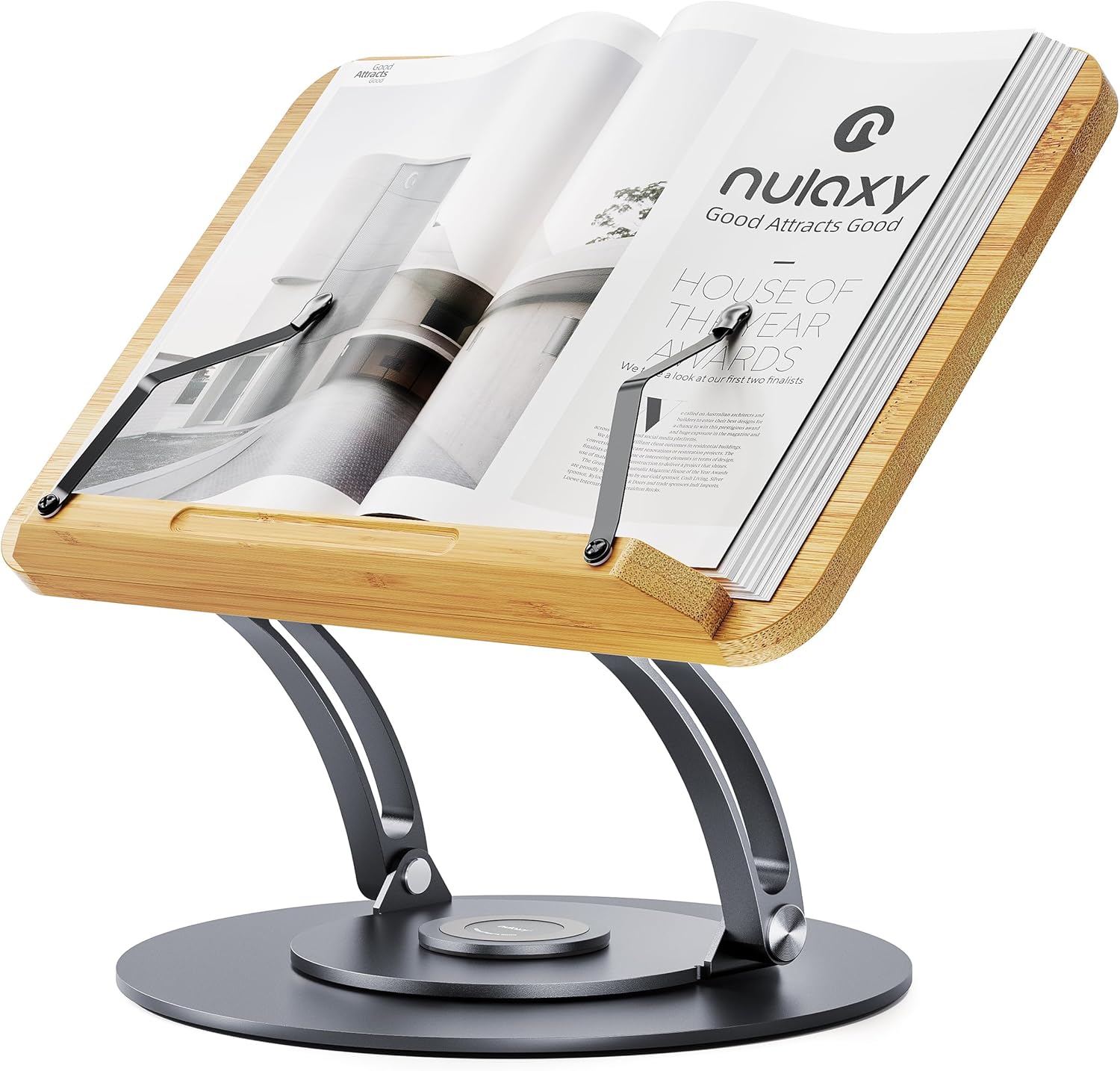 Nulaxy Bamboo 360 Rotating Book Stand for Comfortable Reading