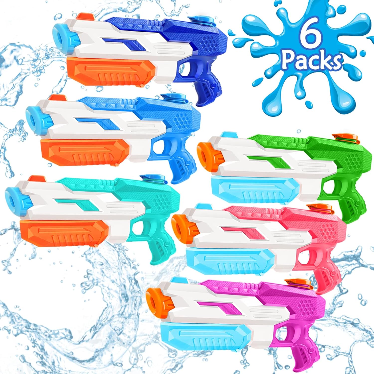 600cc Water Gun Set for Kids and Adults - 6 Pack Fun Blasters
