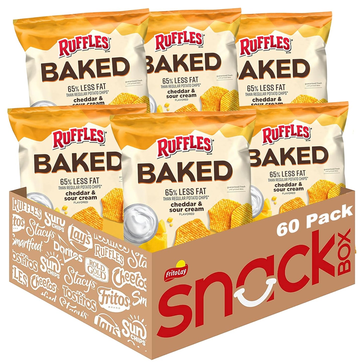 Baked Ruffles Cheddar & Sour Cream Chips - 60 Pack for Snacking