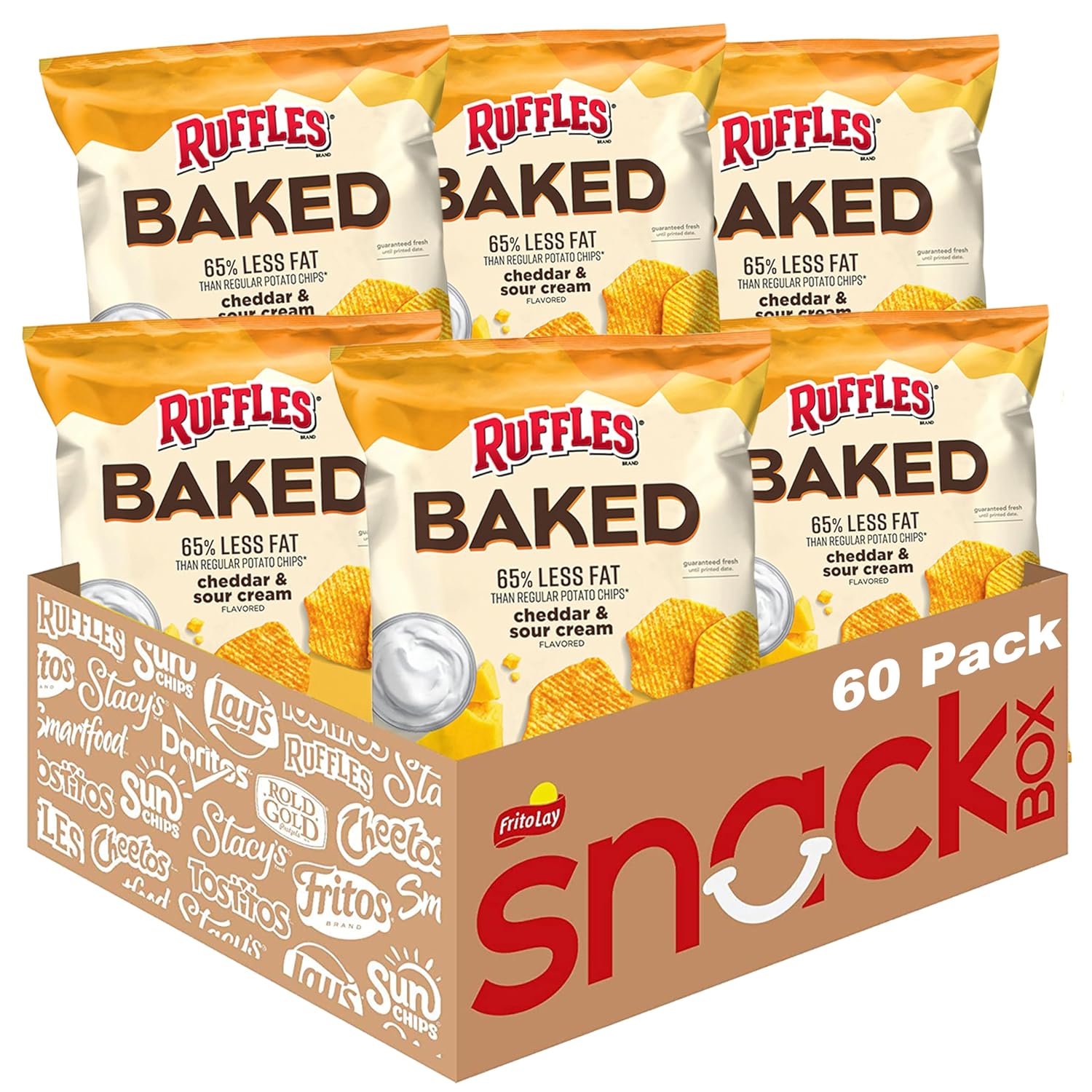 Baked Ruffles Cheddar & Sour Cream Chips - 60 Pack for Snacking