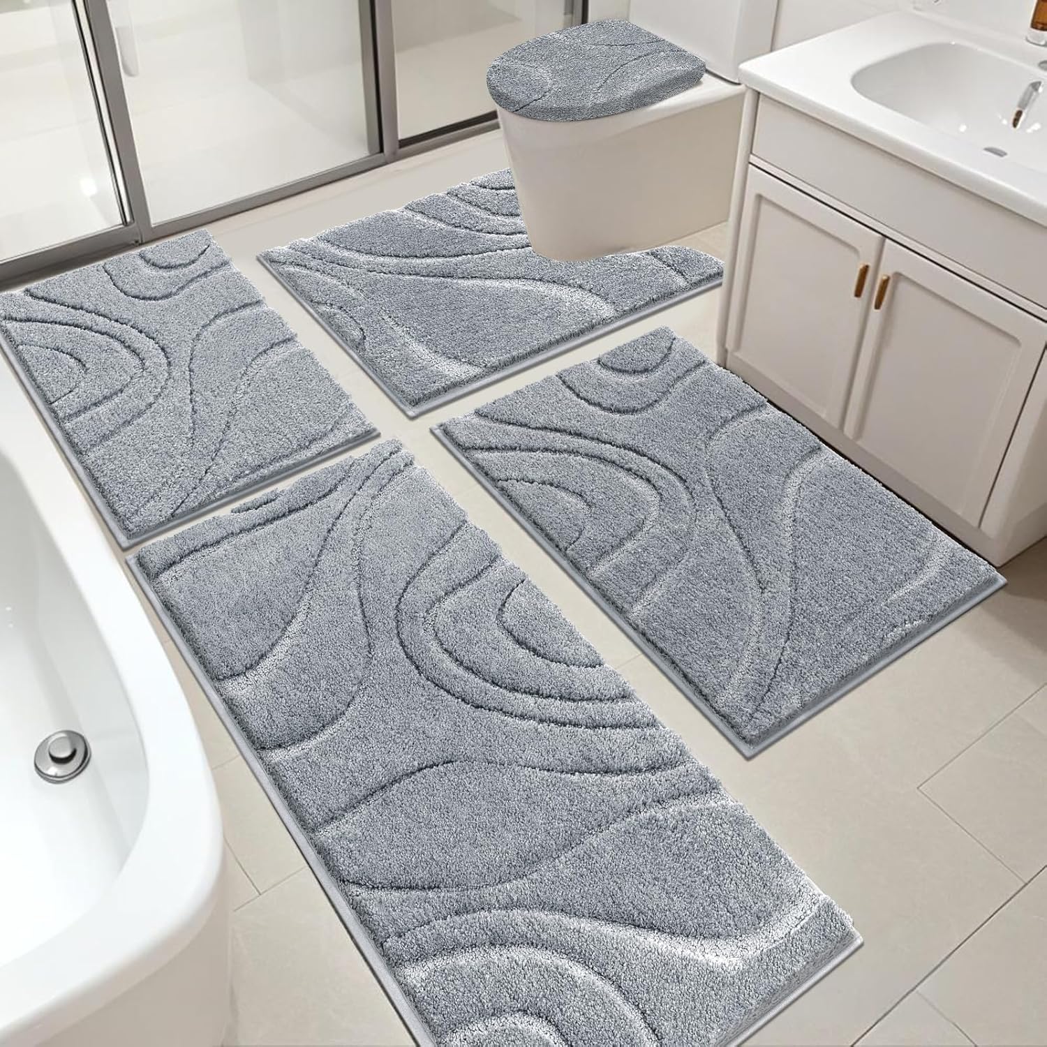 Soft Absorbent Microfiber Bathroom Rugs Set for Comfort