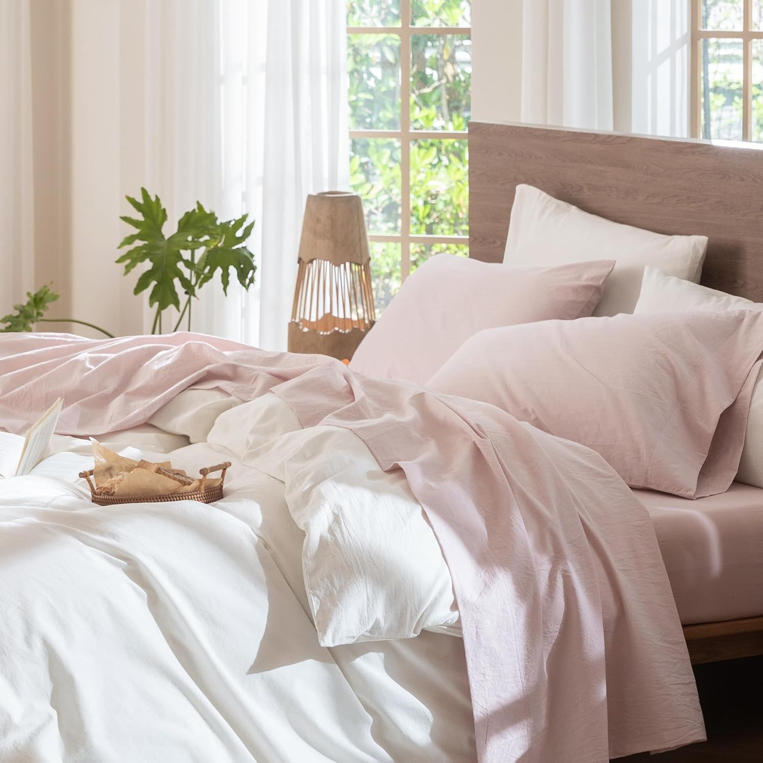 MooMee King Size Bedding Sheet Set in Soft Washed Cotton Linen