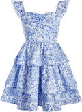 Girls Floral A-Line Summer Dress with Ruffle Tiered Skirt - Cute Fit