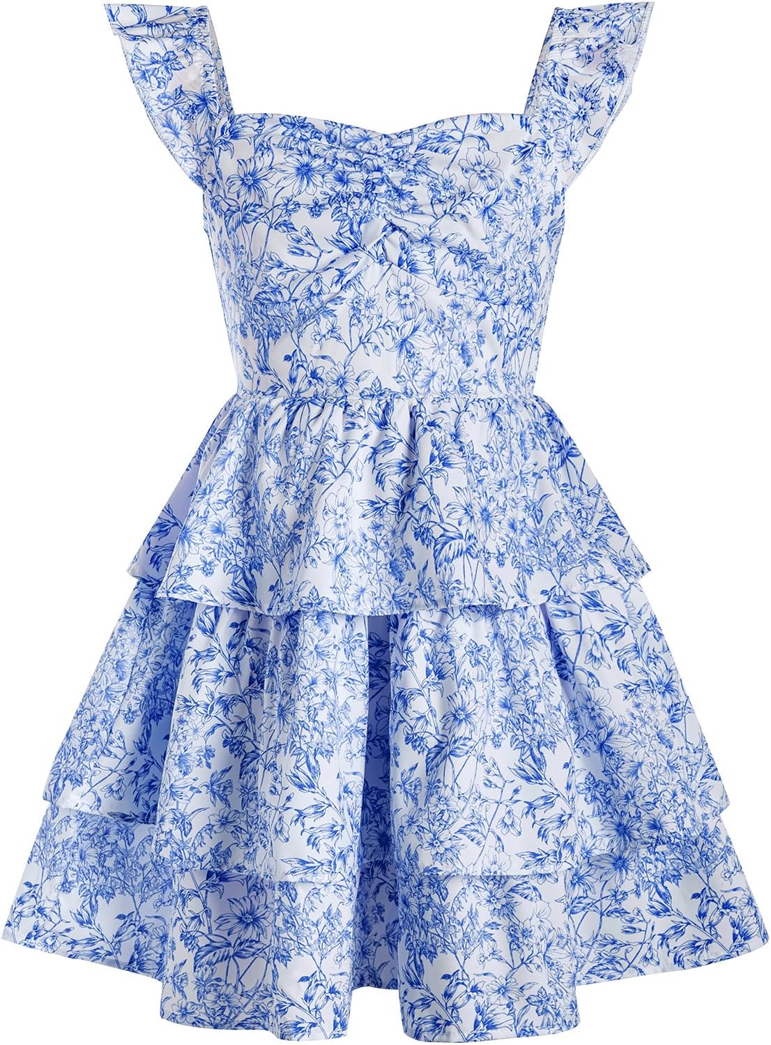 Girl's Floral Summer Dress with Ruffle and Shirred Design