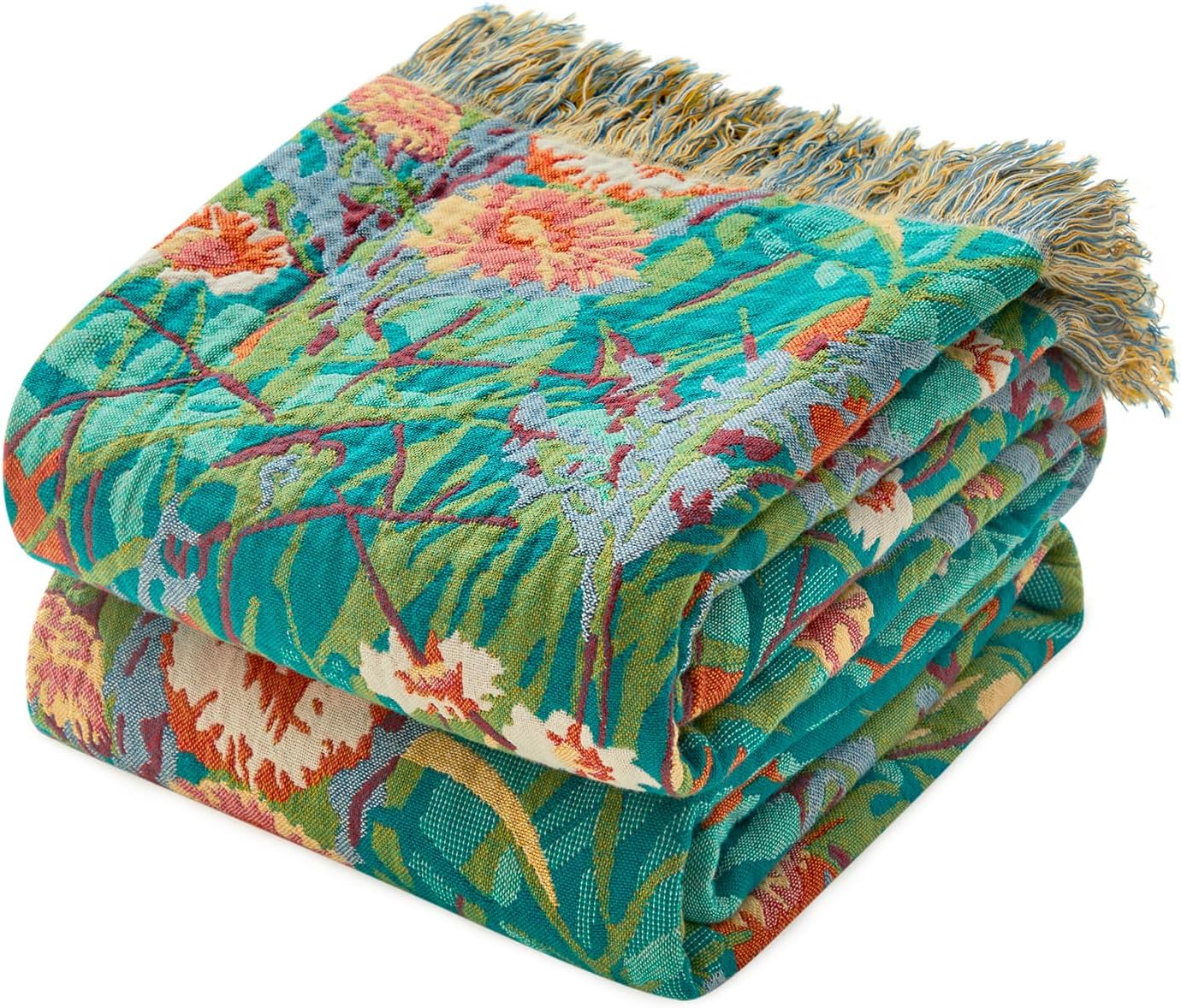 Boho Throw Blanket for Couch Bed Chair 100% Cotton Muslin