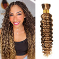 4/27 Honey Blonde Human Braiding Hair Deep Wave Bulk - Natural Boho