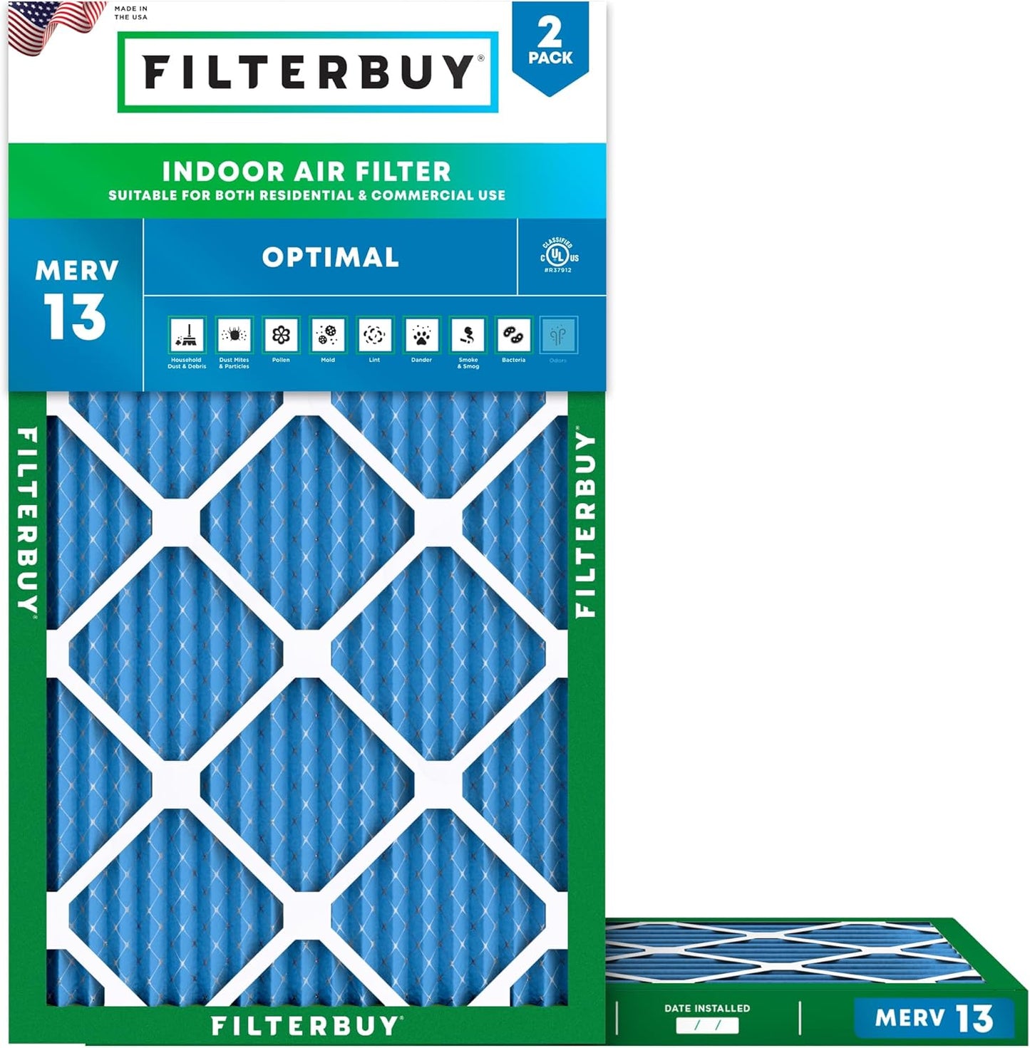 Filterbuy 14x22x1 Air Filter MERV 13 for Smoke & Allergy Defense