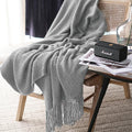 Knitted Throw Blanket with Tassels Bubble Textured Lightweight Throws