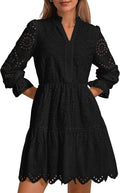 PRETTYGARDEN Puff Sleeve Mini Dress - Elegant Eyelet Lace