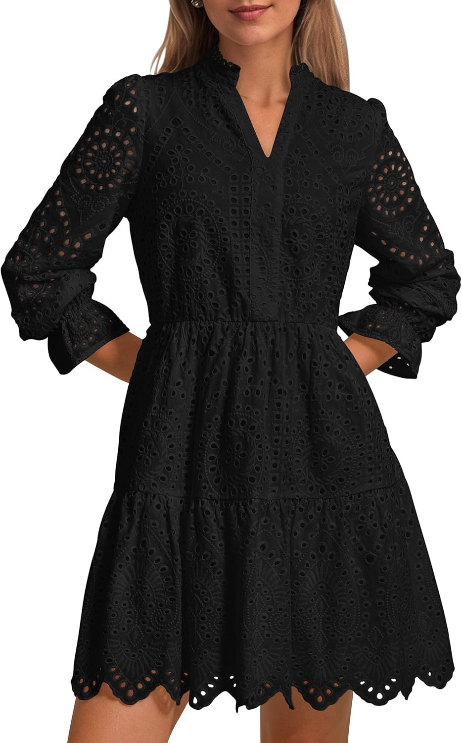 PRETTYGARDEN Women's Long Puff Sleeve Mini Dress for Spring