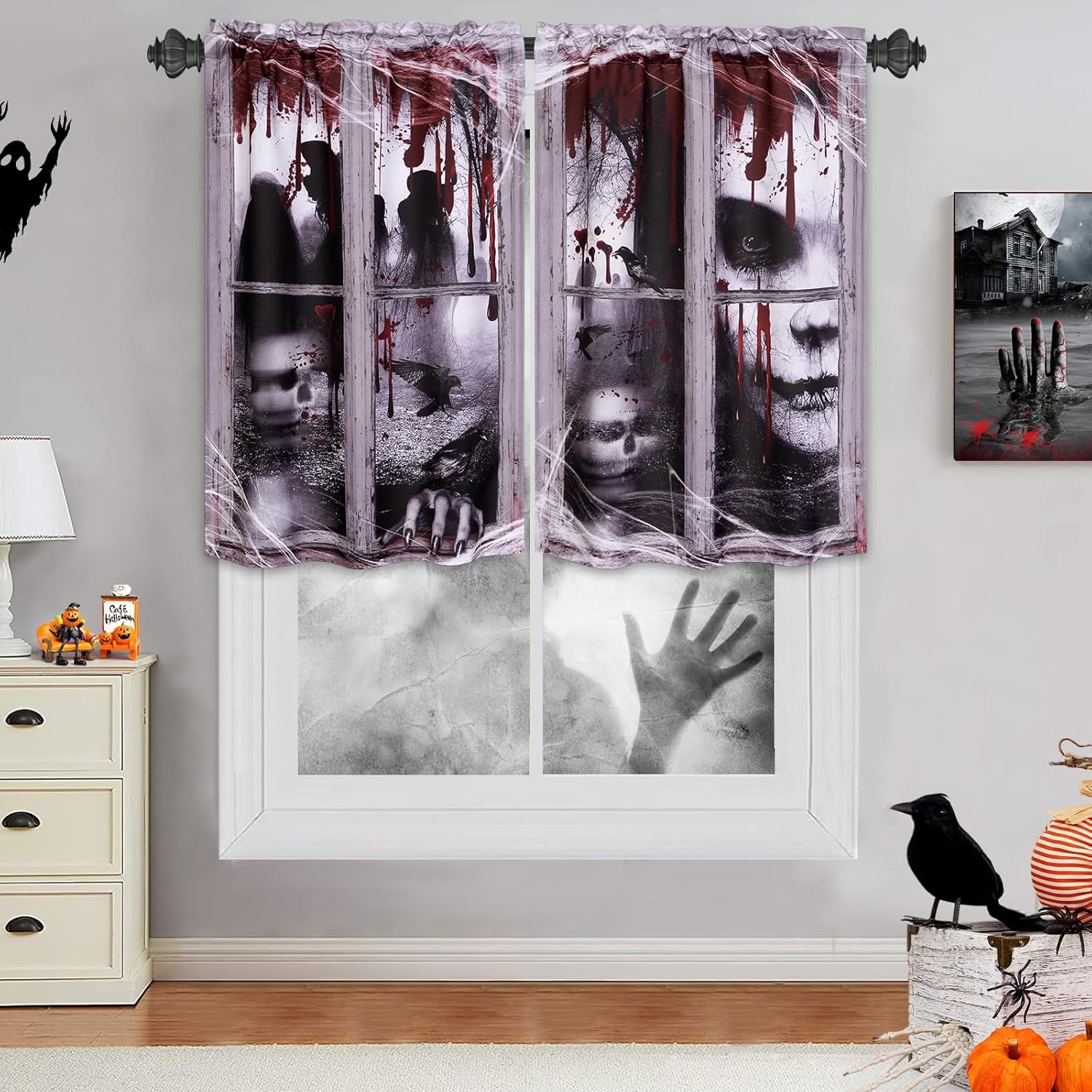 Halloween Scary Female Ghost Kitchen Curtains - Spooky Decor 26 x 36 (2 Panels)
